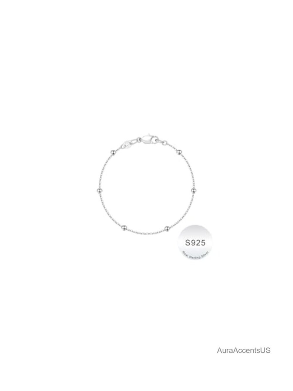 925 Sterling Silver Bead Chain Bracelet Women Gold Plated Hypoallergenic